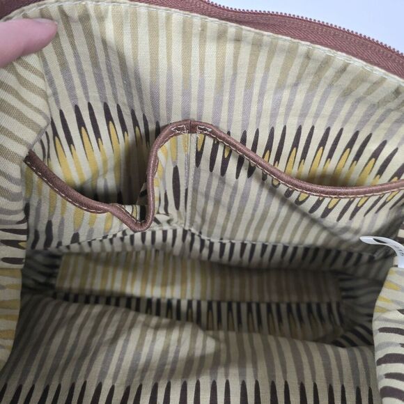 Fossil Shoulder Bag Natural Woven Fabric Paisley Leather Brown Beige Wooden Key - Picture 8 of 13